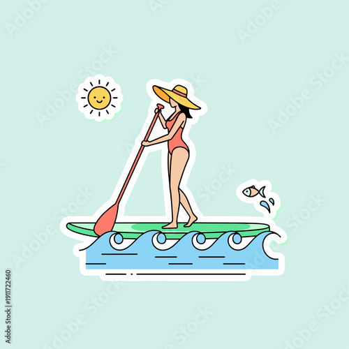 Flat Vector Stand Up Paddleboarding Scene