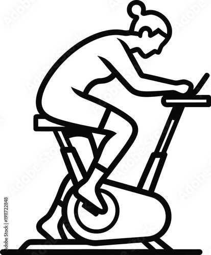 Woman exercising on a stationary bike while using a laptop computer for multitasking