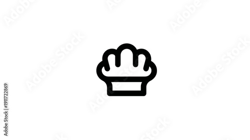 A simple, black line art illustration of a chef's hat, centered on a white background