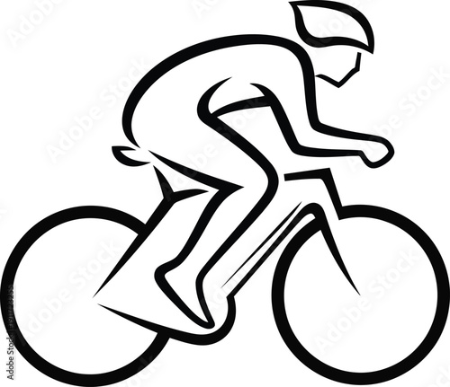 Simple black line art illustration of a professional cyclist riding a racing bike.