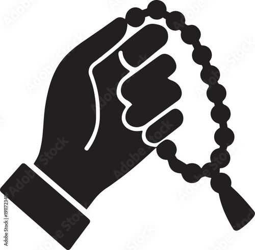 Hand Holding Prayer Beads Silhouette Vector