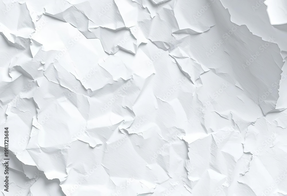 Fototapeta premium Close-up of crumpled white paper texture, showing creases and folds, grunge, messy