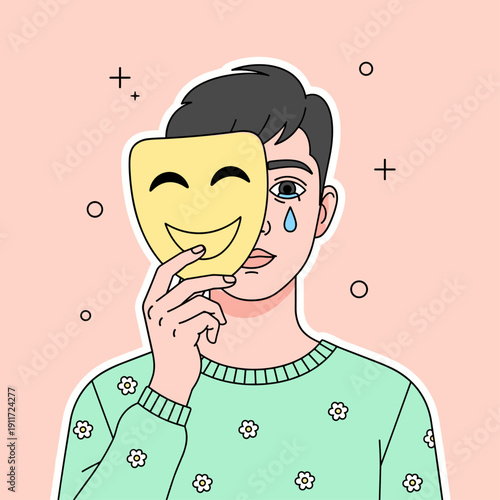 Flat Vector Conceptual Illustration of Masking Emotions