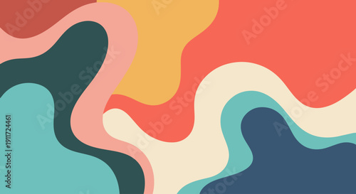 Abstract tides of color meeting in harmonious mid century expression