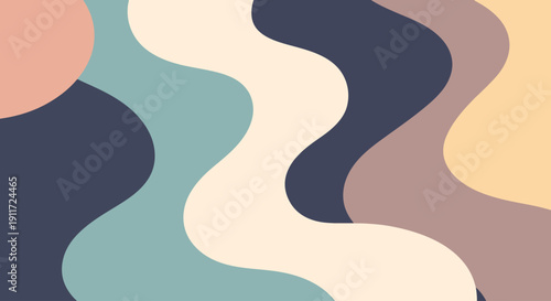 Abstract tides of color meeting in harmonious mid century expression