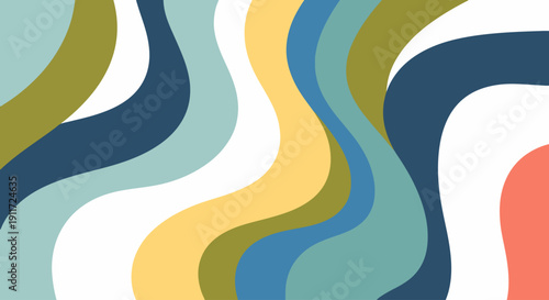 Liquid ribbons of color drifting across a calm and balanced retro dreamscape