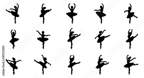 ballet dancer silhouettes in graceful poses isolated on white capturing classical dance for creative design projects.