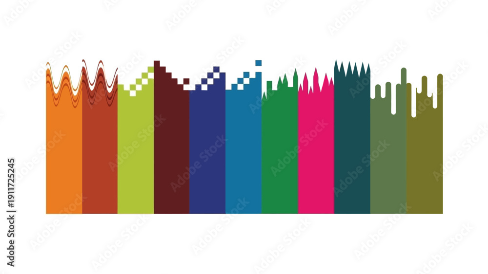Obraz premium colorful abstract graphic equalizer with diverse wavy pixelated jagged and dripping patterns for sound data or modern tech.