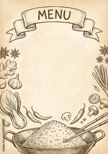 Vintage Chinese Asian restaurant menu design