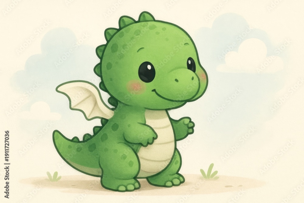 Fototapeta premium Cute green dragon illustration.