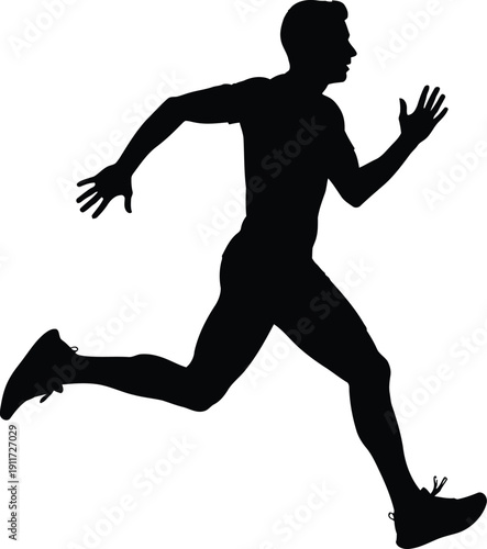 Silhouette of a man running fast against a white background representing fitness and speed