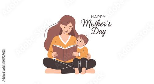Mother and child reading together on Mother's Day isolated on transparent background
