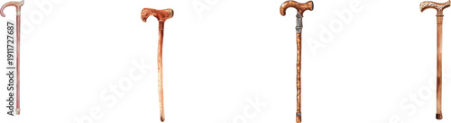 Watercolor elderly cane isolated on white background