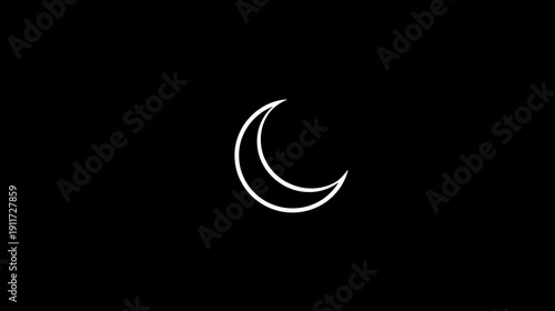 A white crescent moon against a black backdrop, simple and minimal