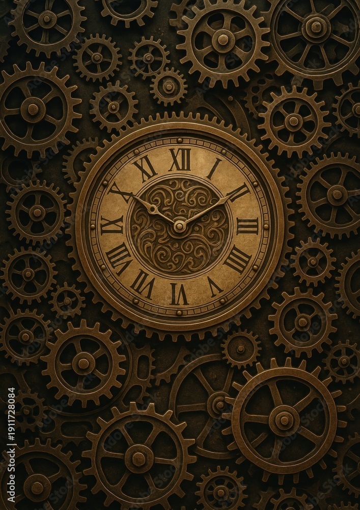 Naklejka premium Intricate steampunk clock gears