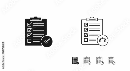Compliance checklist icon, regulation conformity