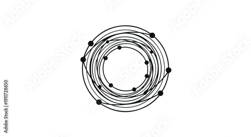 Coiled wire cable with small dots ends circular shape black and white illustration
