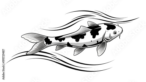 Koi fish illustration swimming in water graphic design isolated element