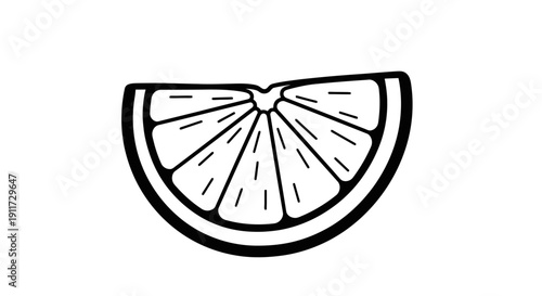 Hand drawn illustration of a single citrus fruit slice.