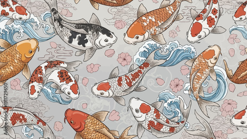 Koi fish pattern illustration for design and decoration background
