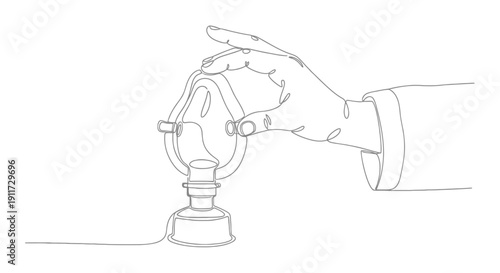 Hand holding a medical oxygen mask for breathing assistance.