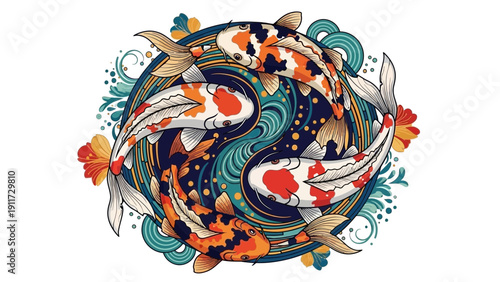 Koi fish yin yang symbol illustration harmony balance concept vector