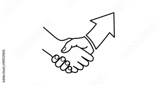 Handshake with upward arrow symbolizing business growth and success.