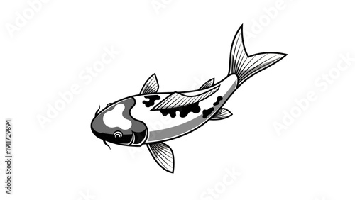 Monochrome koi carp illustration on white background vector design