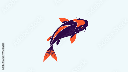 Stylized koi fish illustration in orange and purple with minimalist design