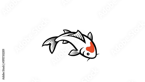 Stylized koi fish illustration on white background for design and decor