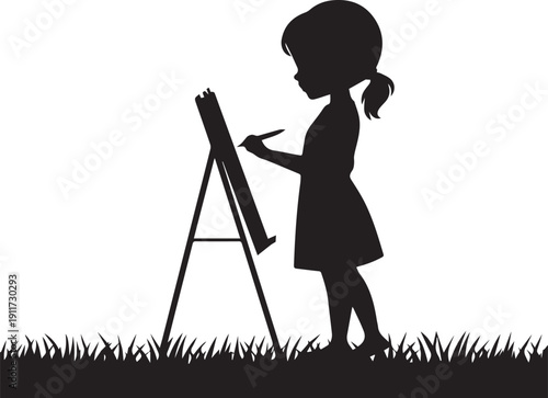 Creative young female artist painting, modern vector illustration capturing inspiration and talent.