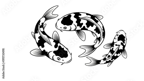 Three stylized koi fish illustration on a white background design