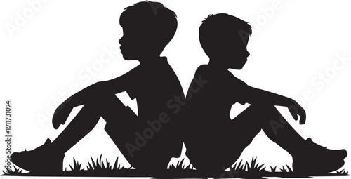Two young boys setting up a tent, dynamic vector illustration of outdoor adventure and cooperation.
