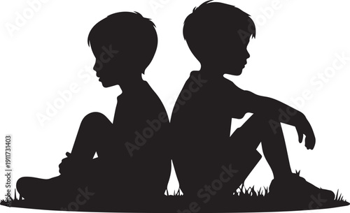 Two boys happily setting up a tent together, cheerful vector illustration of camping and friendship.