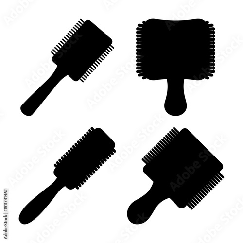 Collection of various hairbrush silhouettes in black against a white background