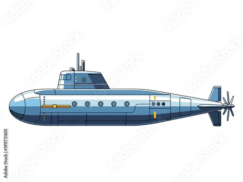 Illustration of a futuristic submarine vessel, depicting underwater exploration and advanced marine technology for research and defense purposes