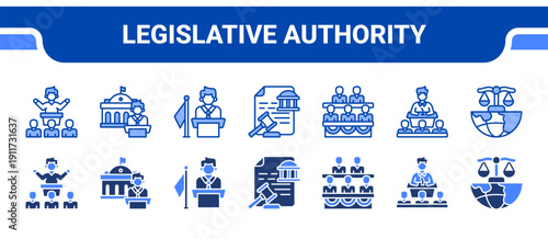 Legislative Authority Icon Collection,  featuring Senator, Governor, Mayor, Legislature, Parliament, Congress, Law.