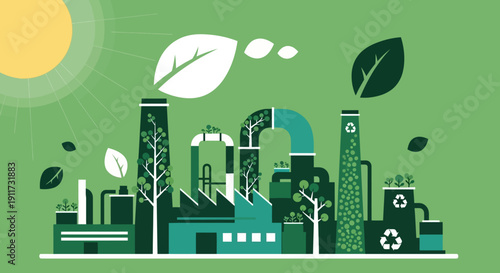 Eco Friendly Industrial Plant with Green Energy Concept Illustration
