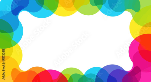 Colorful illustration of overlapping rainbow circles forming a vibrant frame viewed from a straightforward perspective