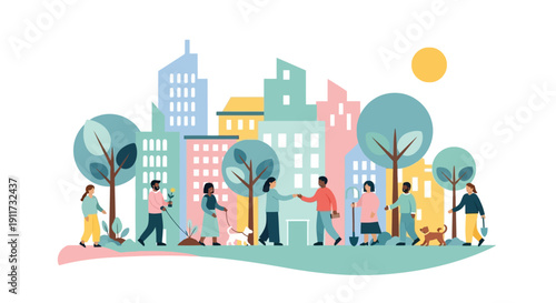 Modern Urban Lifestyle Concept with People Relaxing in Public Park Illustration