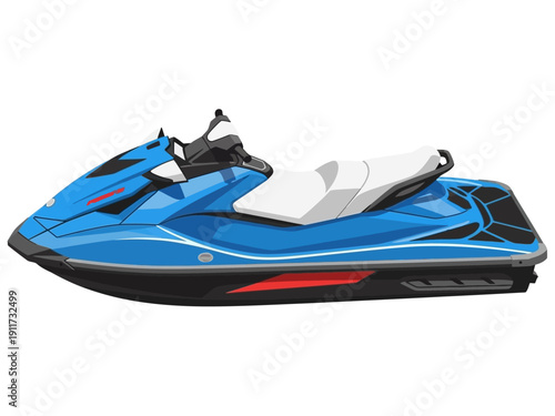 Vivid blue and white personal watercraft with black and red accents, perfect for water sports and recreational activities on lakes and oceans