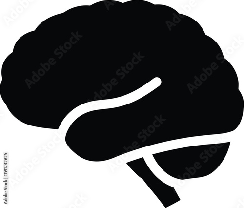 Single black brain icon in minimal flat style, top view vector graphic design for cognition