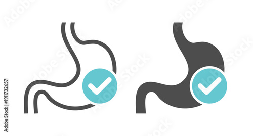 Healthy stomach graphic icons. Abstract badges stomach of human isolated on white background. Vector illustration