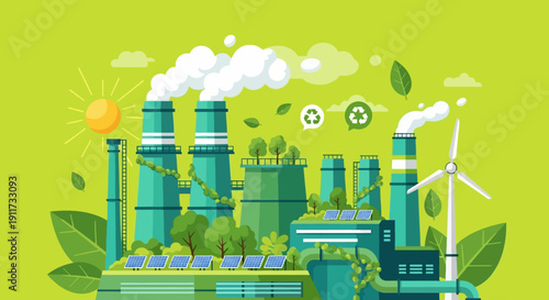 Modern Sustainable Industry Concept with Renewable Power Sources Illustration