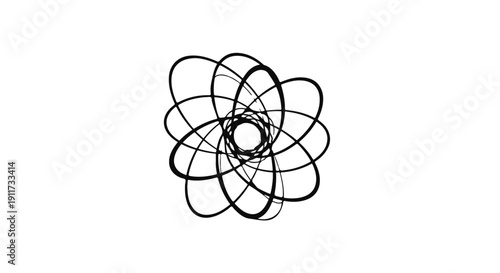 Abstract geometric flower design with overlapping black circles on white background, modern minimalist art