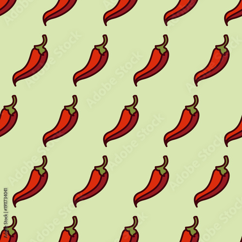 seamless pattern of chili peppers on a green soft background Vector