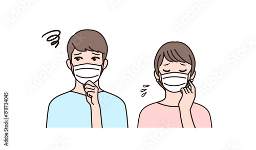 マスクを着用した困った表情の男女のイメージイラスト素材