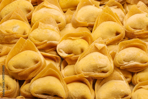 Original Italian Tortelloni Bolognesi vegetarian pasta photographed before being cooked

