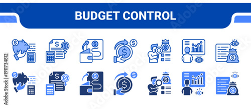 Budget Control Icon Collection,  featuring Budgeting, Budget, Expense, Expenditure, Tracking, Monitoring, Control.
