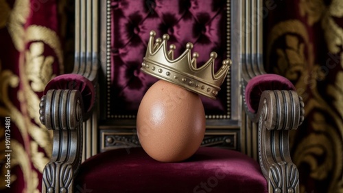 Royal Egg Wearing Crown on Luxurious Throne